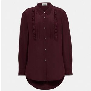 Coach pleated bib shirt in wine size 2
